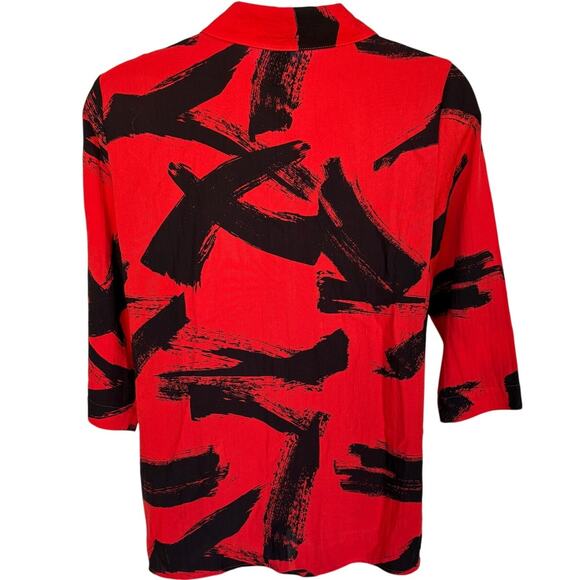 Ali Miles Red and Black Artsy Abstract Print Button Down Lagenlook Shirt size L - Picture 8 of 12